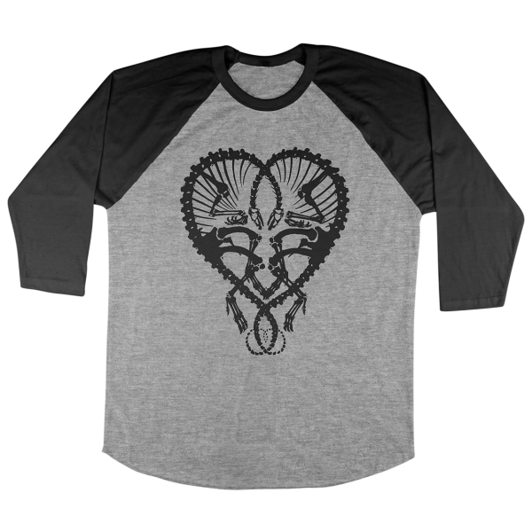 Dan McCarthy  Dino Heart: Black  Black   Heather Charcoal Baseball Tee Online Hot Sale