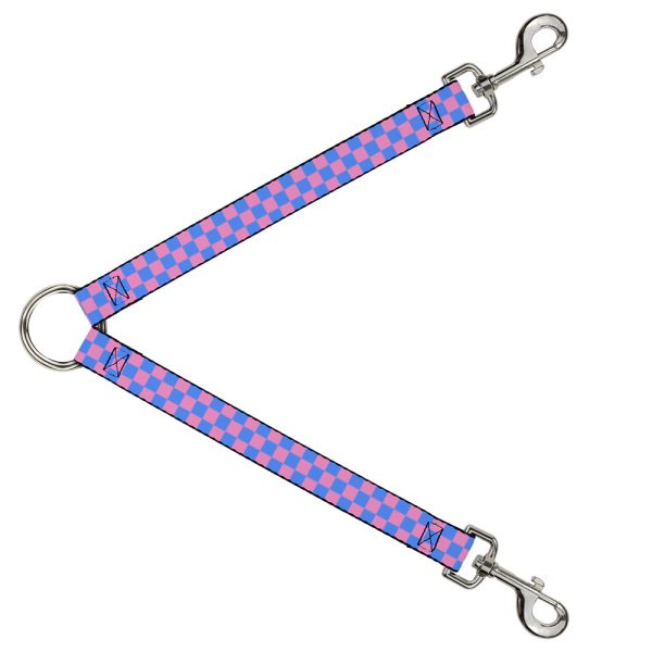 Dog Leash Splitter - Checker Baby Pink Baby Blue For Discount